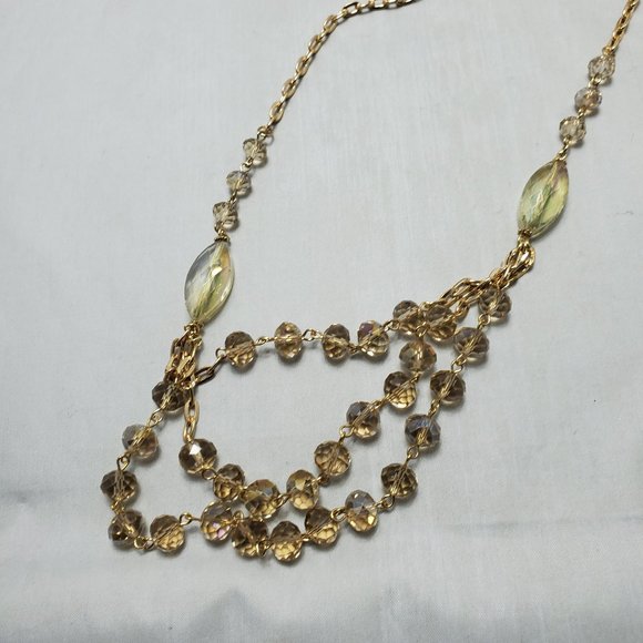 gold link chain topaz beaded 3 row layered necklace - Picture 5 of 7